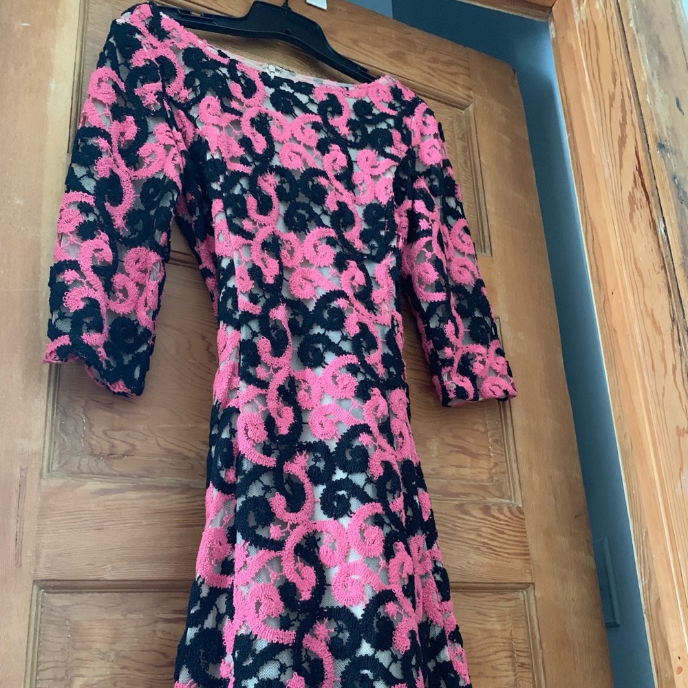 Catherine Malandrino black & pink lace short dress